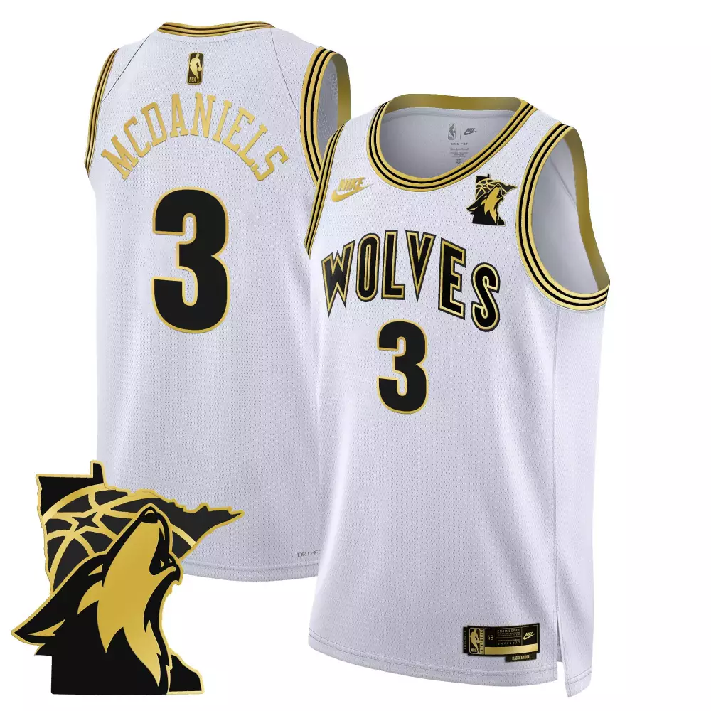 Jaden Mcdaniels 3 Jersey White Minnesota Timberwolves Men Authentic Black Gold Swingman