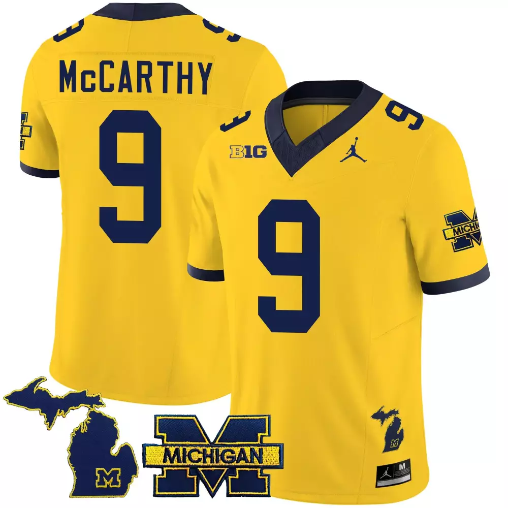 Jj Mccarthy 9 Michigan Wolverines Jersey Yellow Men Navy Blue v3 All Stitched