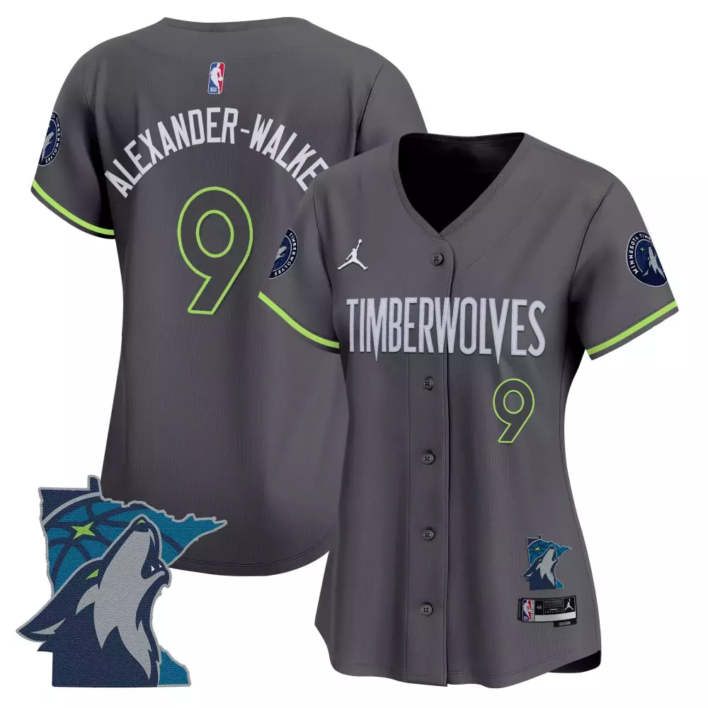 Alexander Walker 9 Jersey Gray Minnesota Timberwolves State Outline Wolf Women Authentic