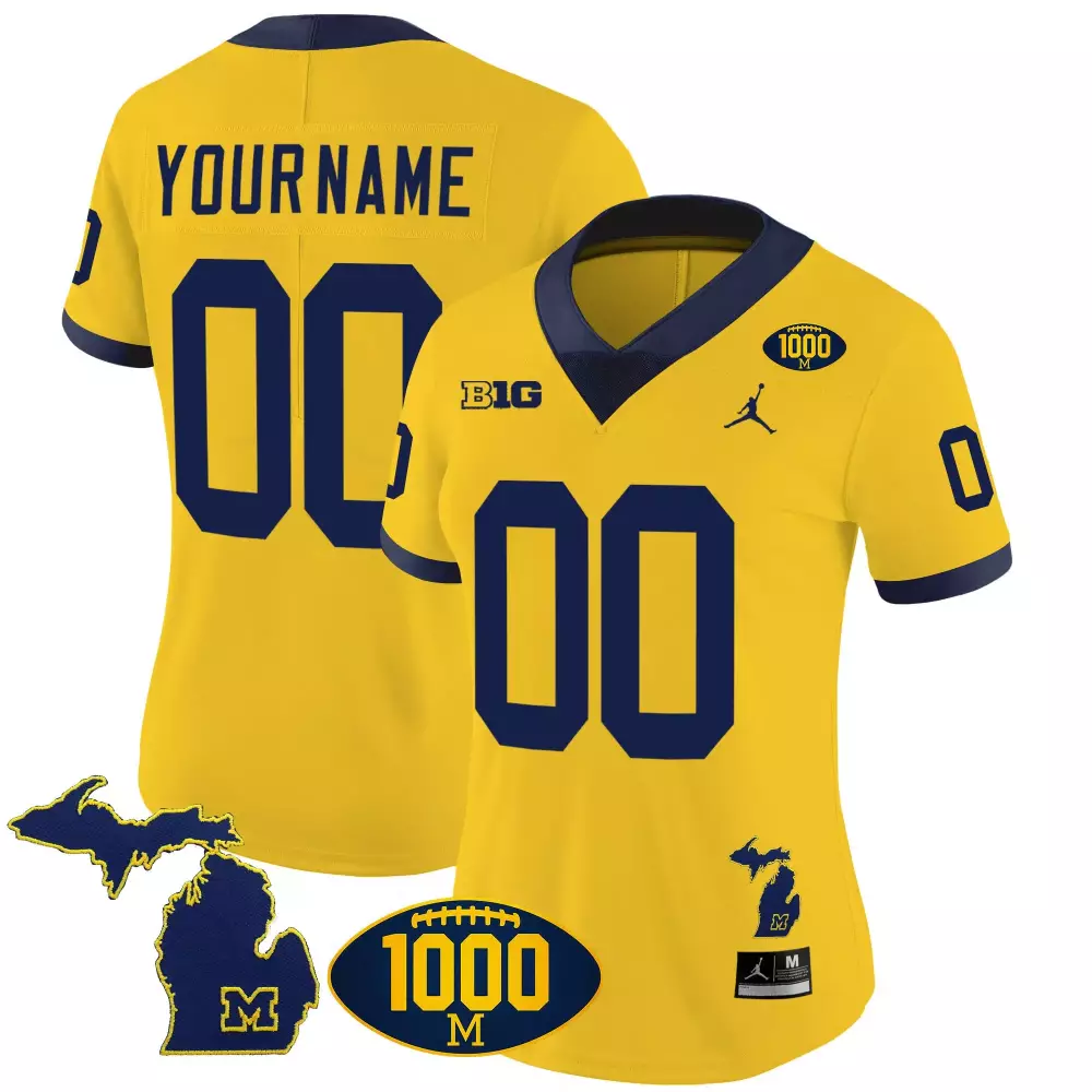 Custom Michigan Wolverines Jersey Maize 1000th Game Big Women Navy Vapor v3 All Stitched