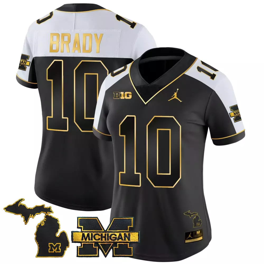 Tom Brady 10 Michigan Wolverines Jersey Black Gothic Sin City Big Ten Men Authentic