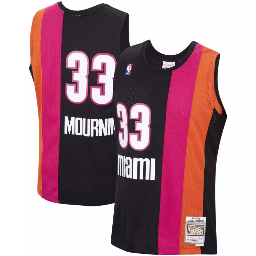 Alonzo Mourning 33 Miami Heat Jersey Black Hardwood Classics Men Split Design Pink