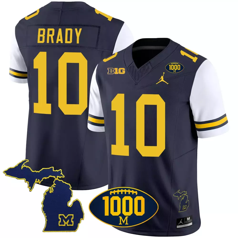 Tom Brady 10 Michigan Wolverines Jersey Navy Blue Men Stitched Yellow White Vapor