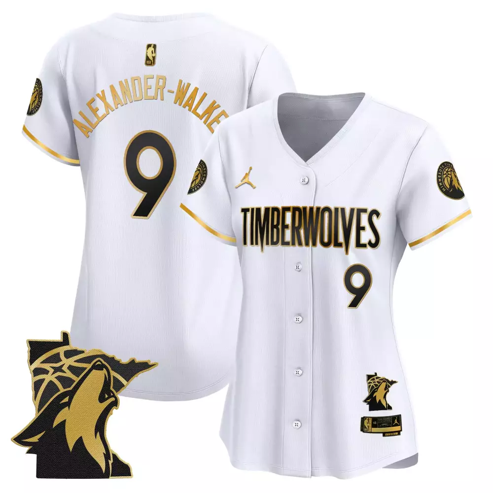 Alexander Walker 9 Jersey White Minnesota Timberwolves Women Stitched Black Gold