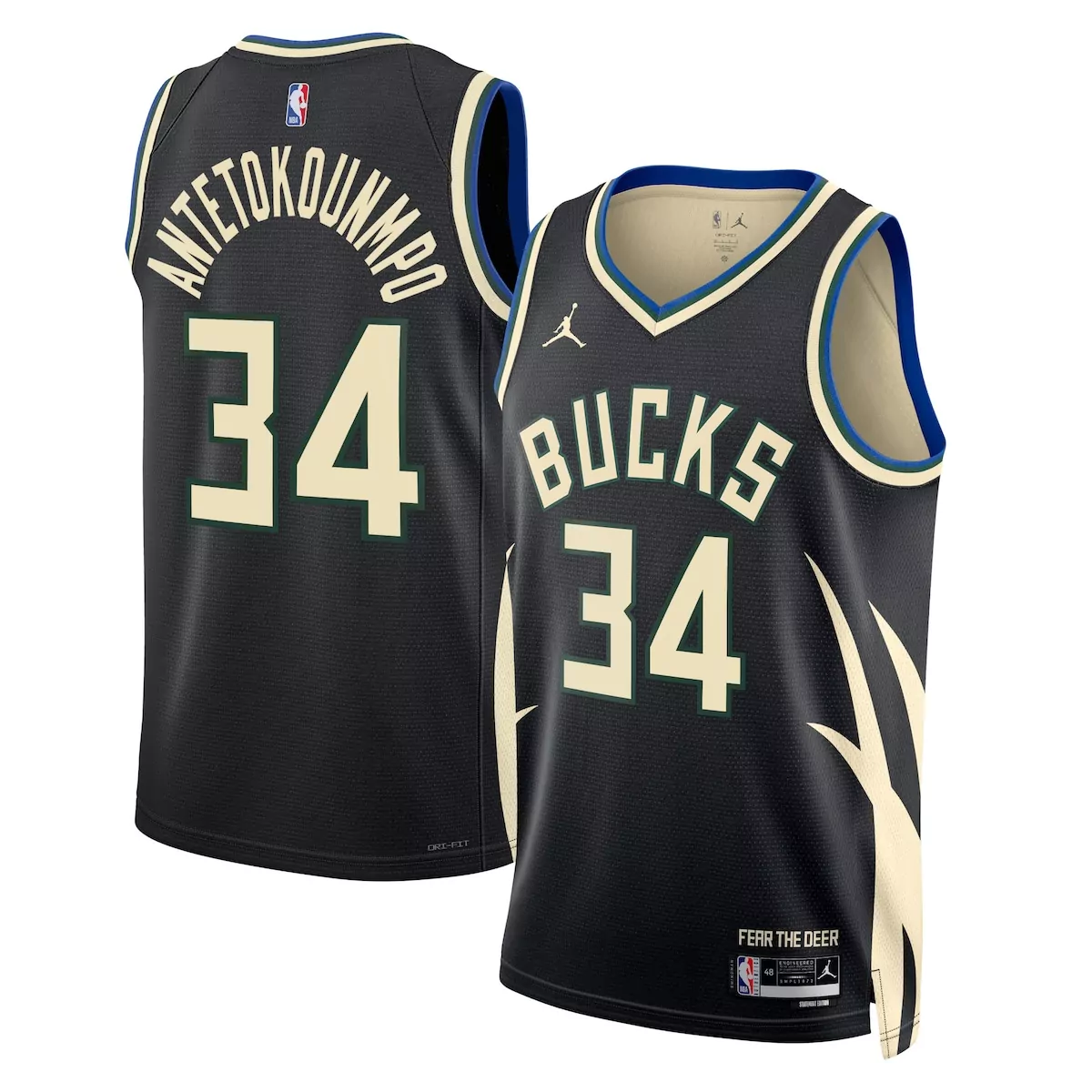 Giannis Antetokounmpo 34 Jersey Black Fear The Deer Milwaukee Bucks Men Authentic