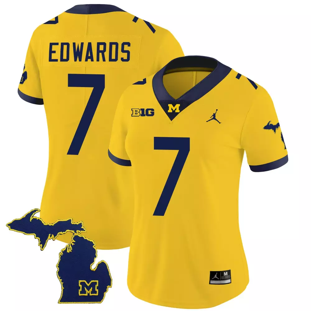 Donovan Edwards 7 Jersey Yellow Jordan Brand Michigan Wolverines State Outline Women