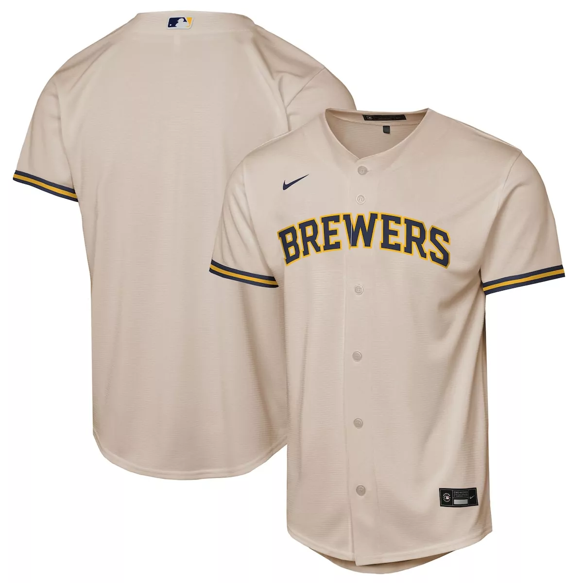 Custom Milwaukee Brewers Jersey Cream Men Authentic Navy Yellow Home