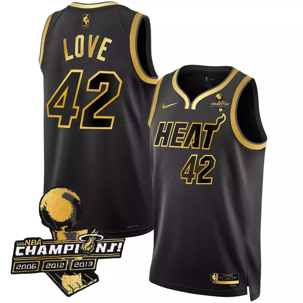 Kevin Love 42 Heat Jersey Black Champions! 2006 2012 2013 Men Standard Gold Collection