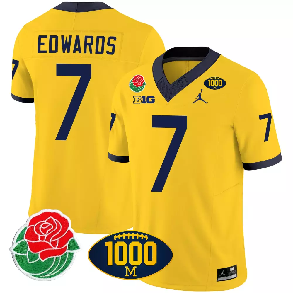 Donovan Edwards 7 Jersey Yellow Rose Bowl 1000 Michigan Wolverines Big Ten 2023 Men