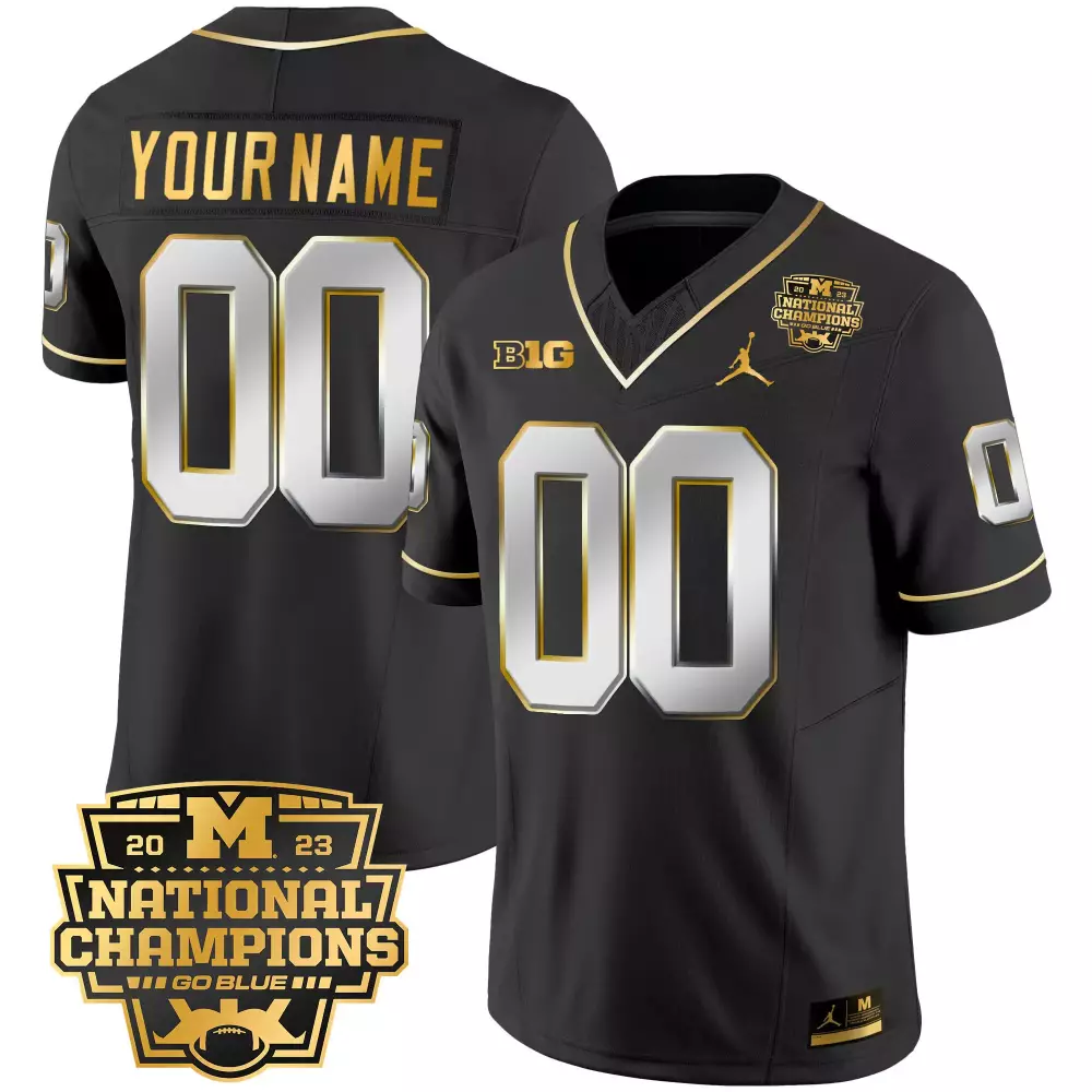 Custom Michigan Wolverines Jersey Black National Champions 2023 Big Ten Men Gold
