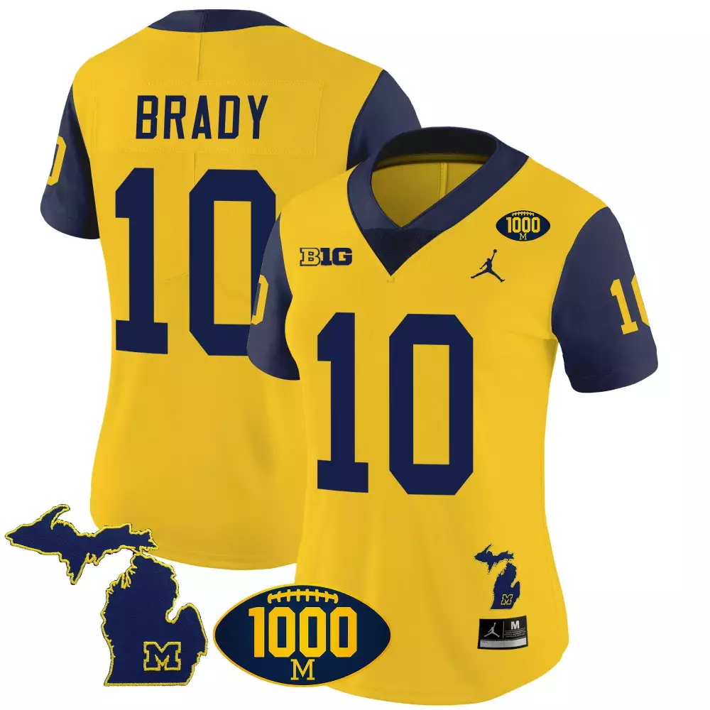 Tom Brady 10 Michigan Wolverines Jersey Yellow 1000 M Big Football Men Replica Navy