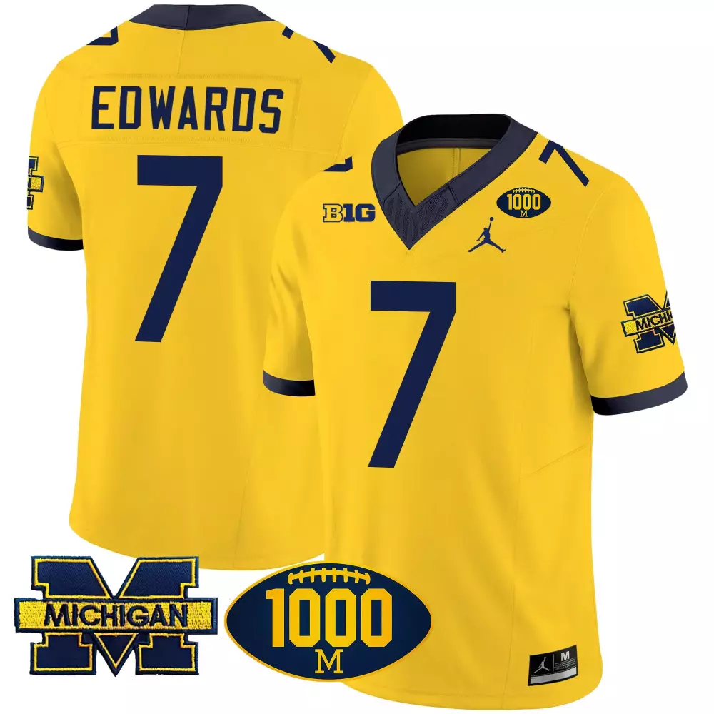 Donovan Edwards 7 Jersey Yellow 1000 M Michigan Wolverines Football Men Navy Vapor