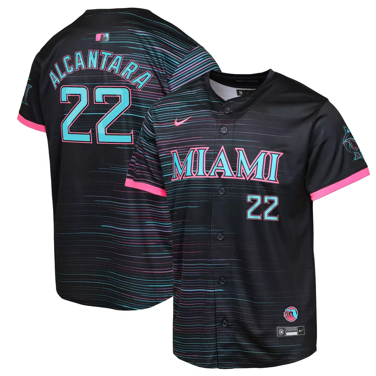 Sandy Alcantara 22 Marlins Jersey Black Miami Vice Team Men Alternate Custom Design