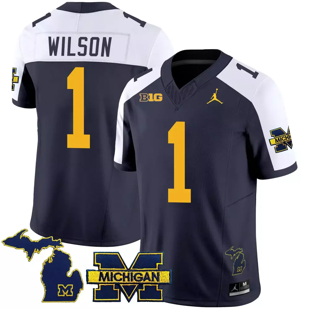 Roman Wilson 1 Jersey Navy Jordan Brand Michigan Wolverines Big Map Men Authentic