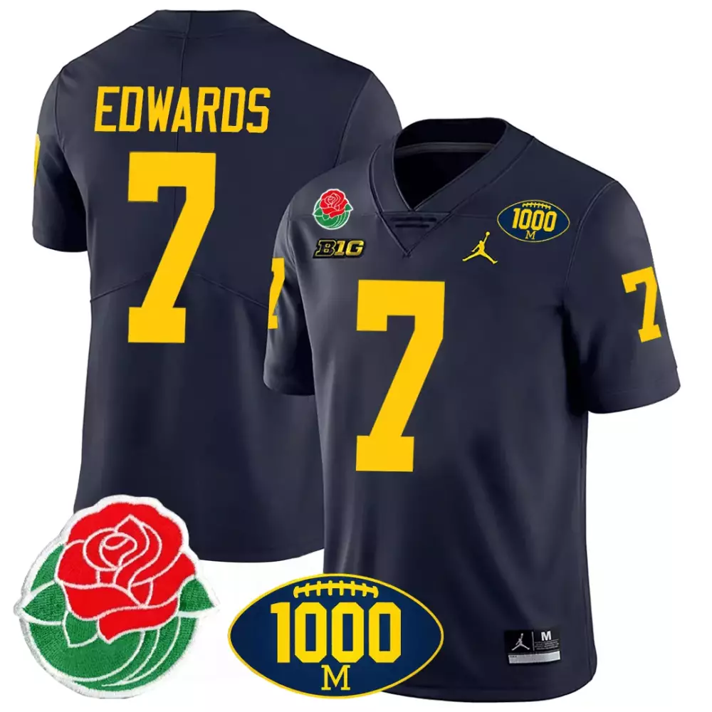 Donovan Edwards 7 Jersey Navy Blue Rose Bowl 1000th Game Michigan Wolverines Big Ten
