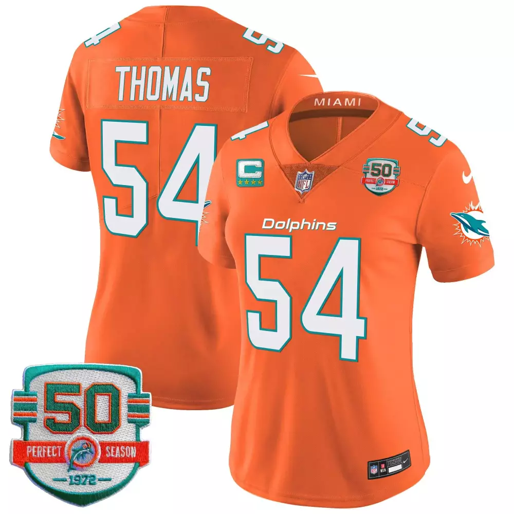 Zach Thomas 54 Dolphins Jersey Orange 50 Perfect Season 1972 Men Aqua White Vapor