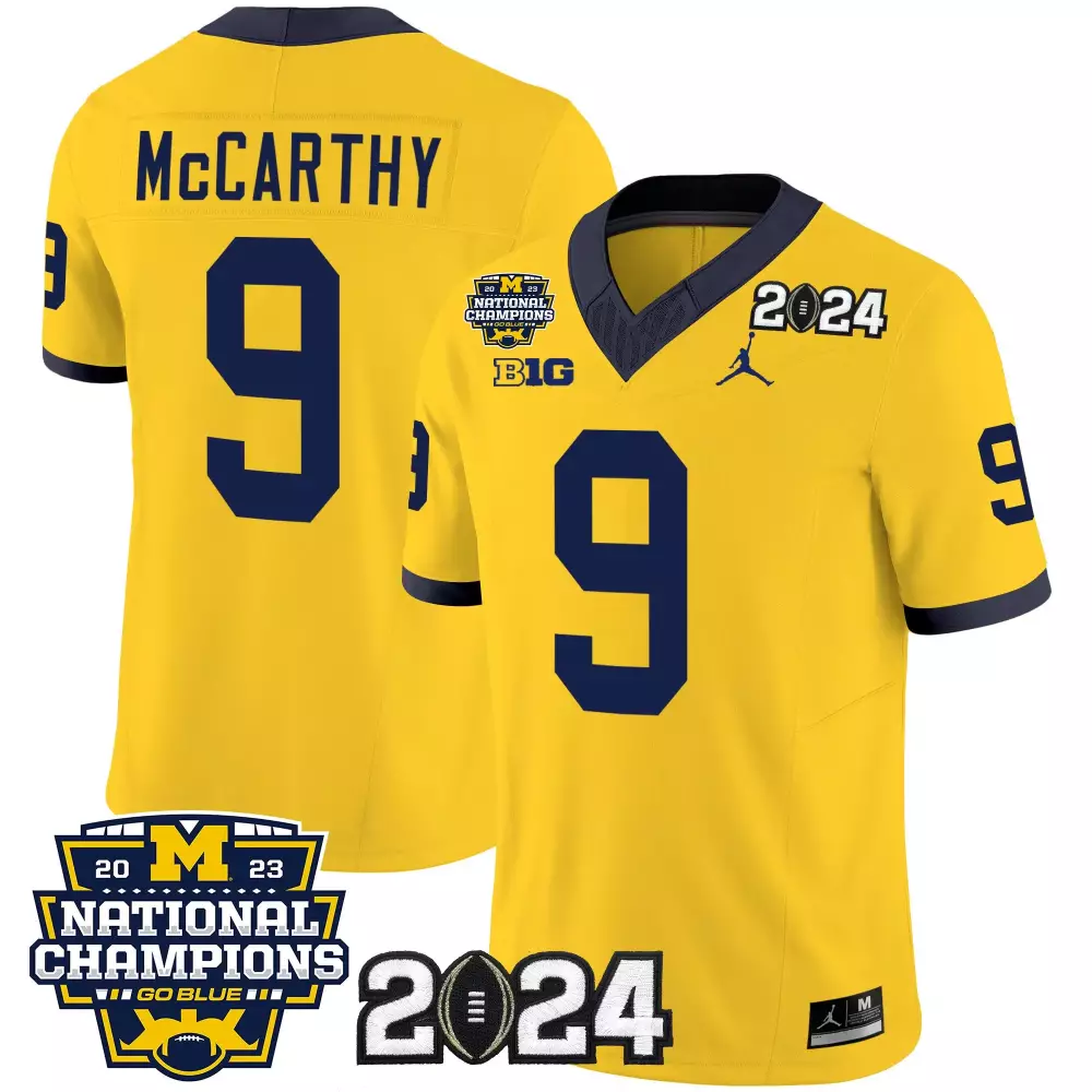 Jj Mccarthy 9 Michigan Wolverines Jersey Yellow 2024 2023 National Champions Men