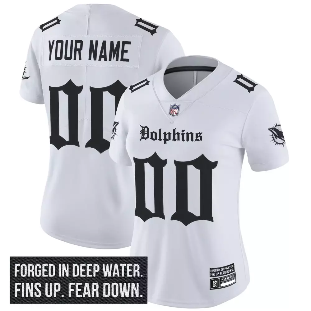 Custom Dolphins Jersey White Women NFL Black Vapor Limited Embroidered