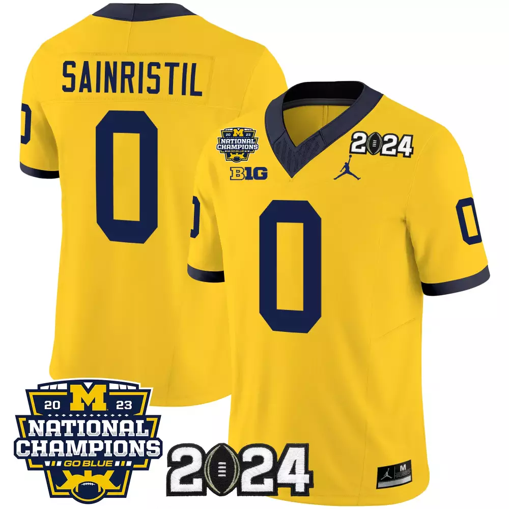 Mike Sainristil Jersey Yellow Michigan Wolverines 2023 National Champions 2024 Men