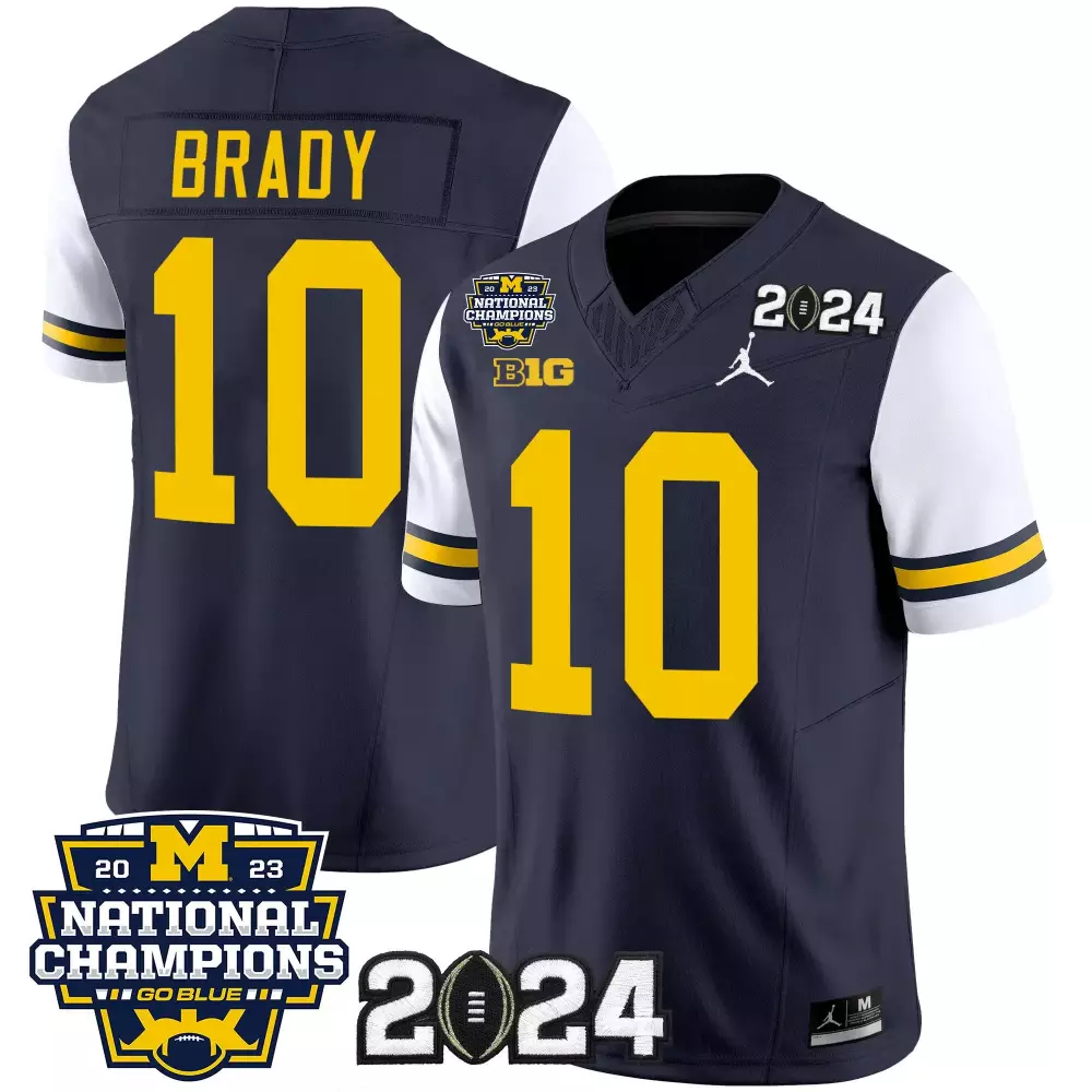 Tom Brady 10 Michigan Wolverines Jersey Navy Blue 2024 National Champions 2023 Men