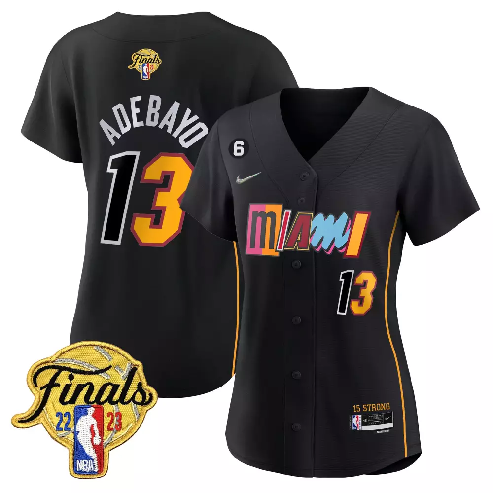Bam Adebayo 13 Miami Heat Jersey Black 2023 NBA Finals Men Split Design Yellow Red