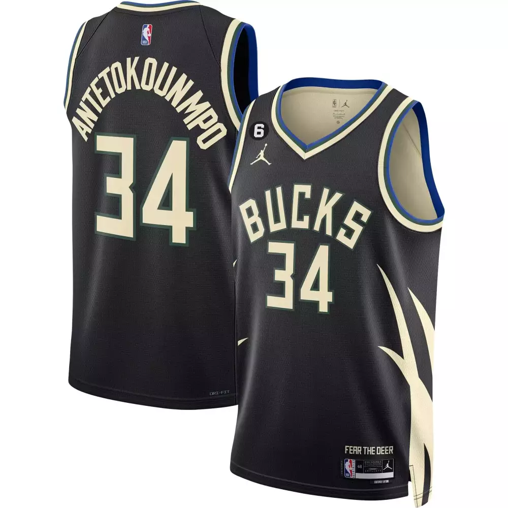 Giannis Antetokounmpo 34 Jersey Black Fear The Deer Milwaukee Bucks Men Authentic