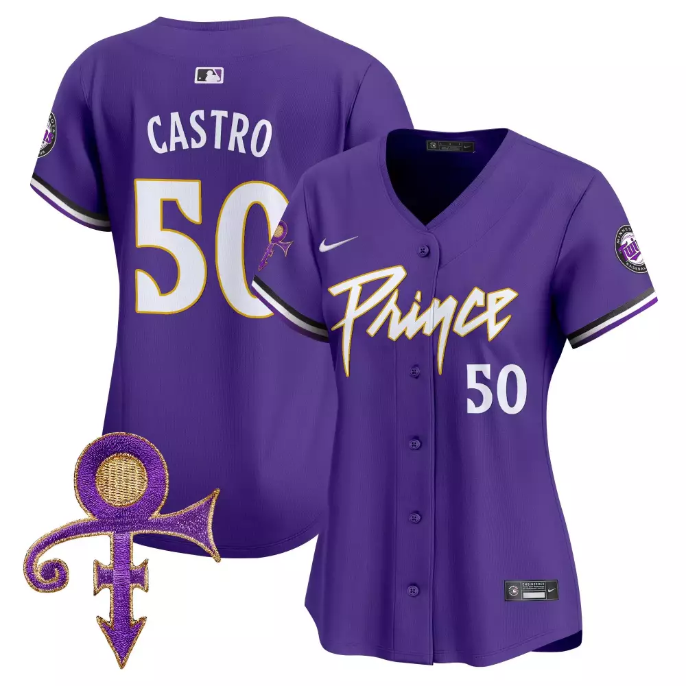 Castro 50 Minnesota Twins Jersey Purple Prince Symbol Women Limited White Gold All