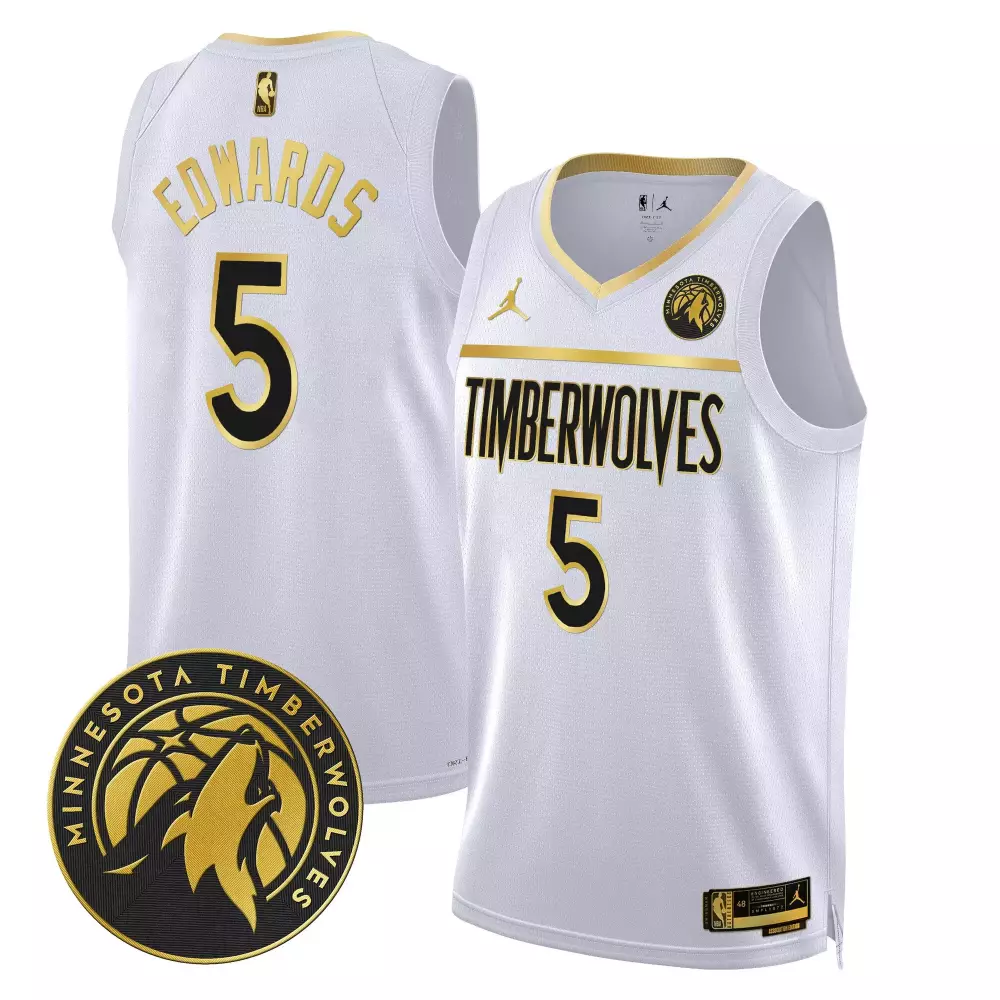 Anthony Edwards 5 Jersey White Minnesota Timberwolves Men Authentic Alternate Gold