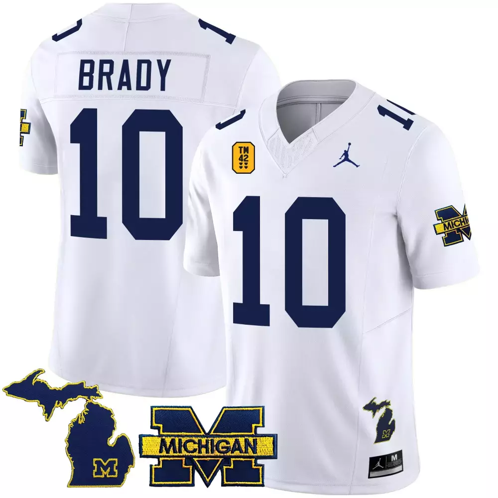 Tom Brady 10 Michigan Wolverines Jersey White Custom Tm 42 05 Men Stitched Blue Yellow