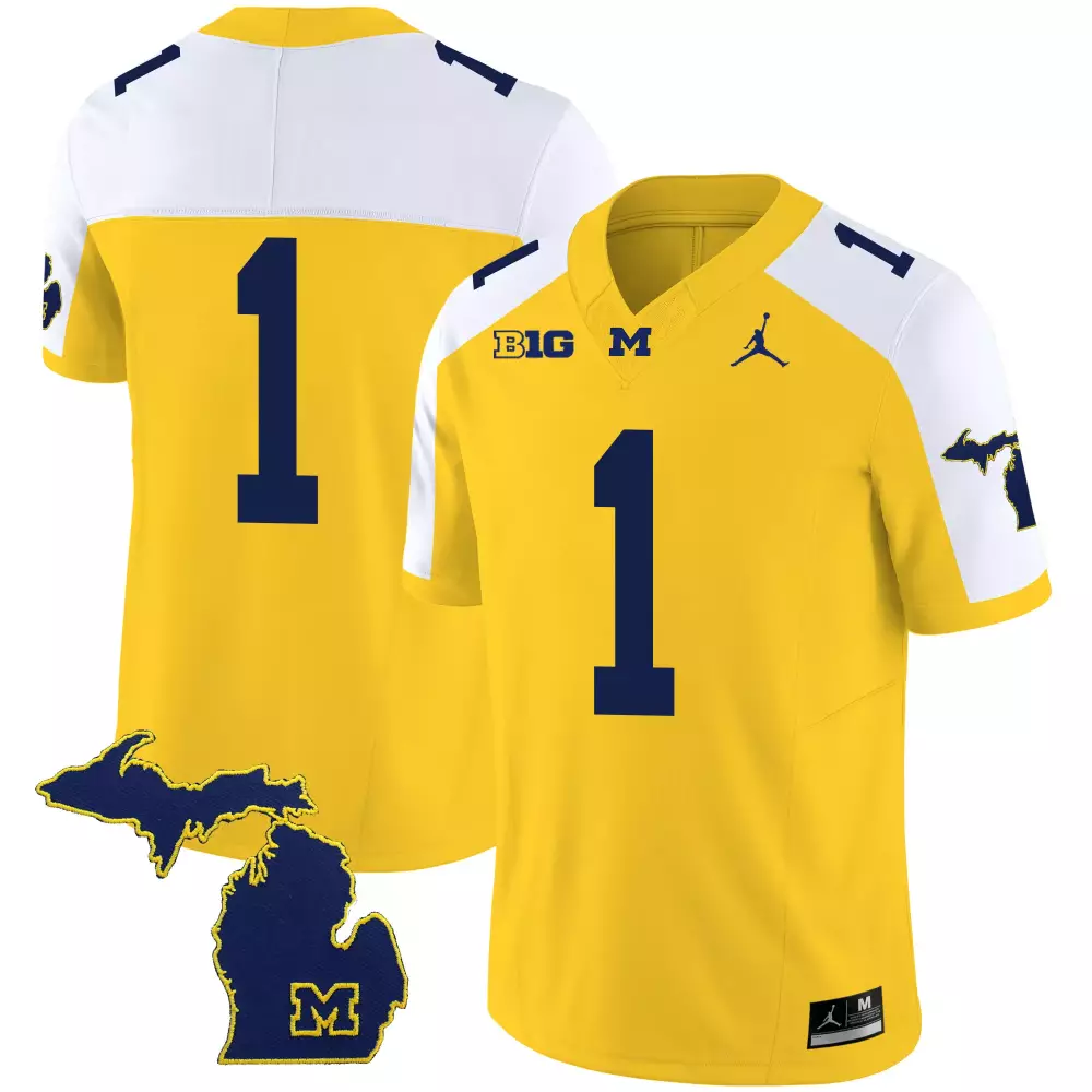 Unidentified 1 Jersey Yellow Jordan Brand Michigan Wolverines State Outline 'm' Men