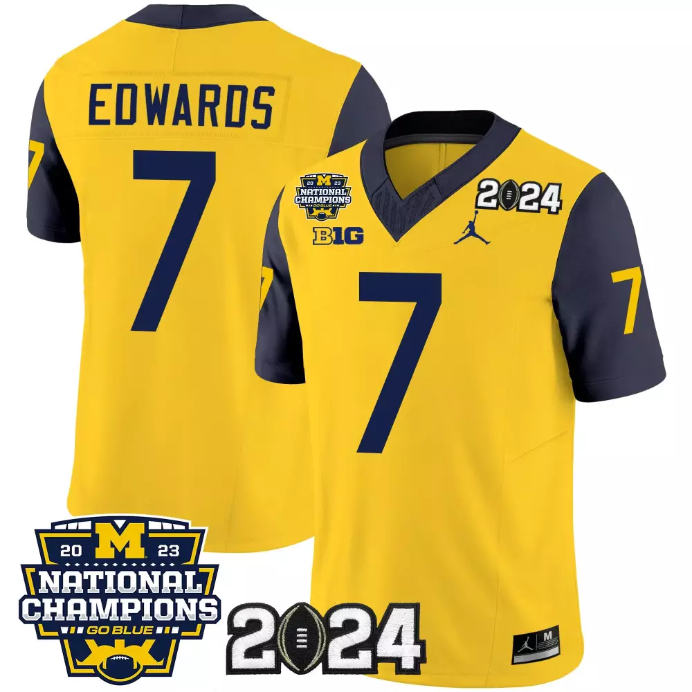 Donovan Edwards 7 Jersey Yellow 2024 National Champions Michigan Wolverines 2023