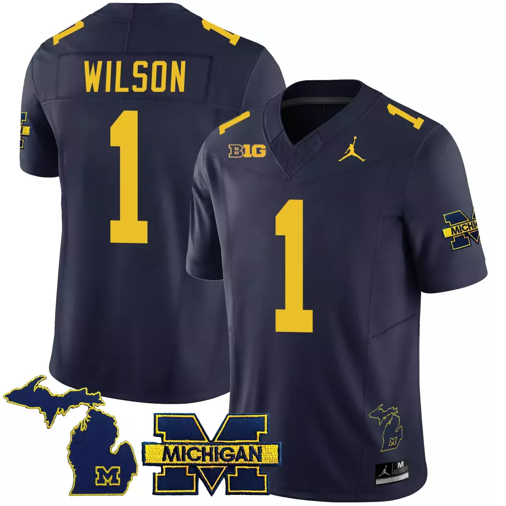 Roman Wilson 1 Jersey Navy Blue Michigan Wolverines Men Stitched Yellow All