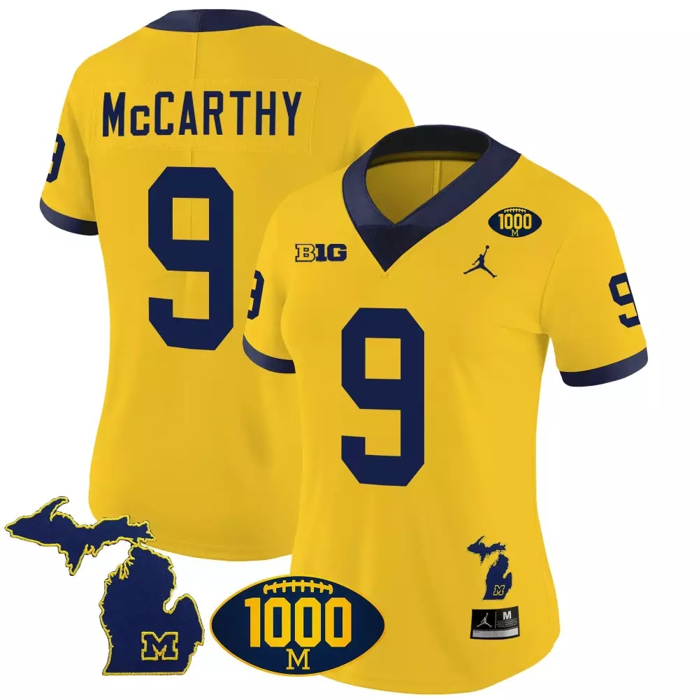 Jj Mccarthy 9 Michigan Wolverines Jersey Yellow Big Jumpman Men Navy Vapor v3 All