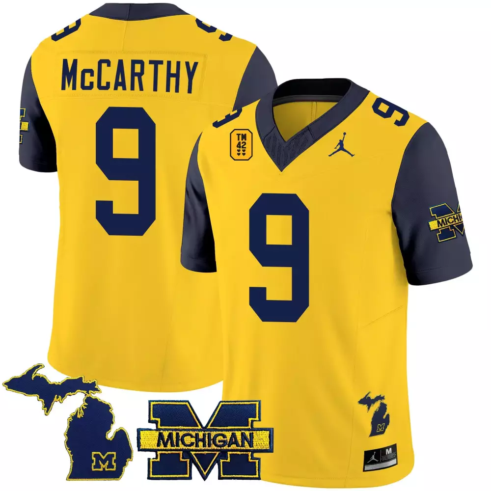 Jj Mccarthy 9 Michigan Jersey Yellow State Outline Wolverines Men Navy Vapor Limited