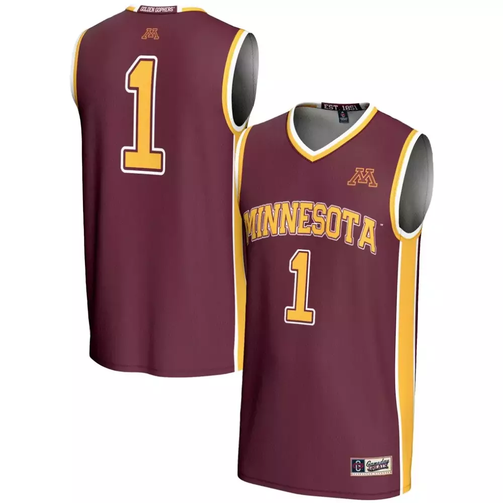 Custom Minnesota Golden Gophers 1 Jersey Maroon Men Replica Gold White Gameday Unisex