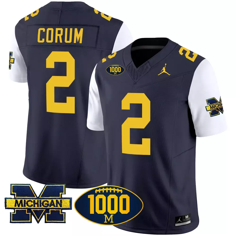 Blake Corum 2 Michigan Wolverines Jersey Navy 1000 M 2023 Men Yellow White Vapor
