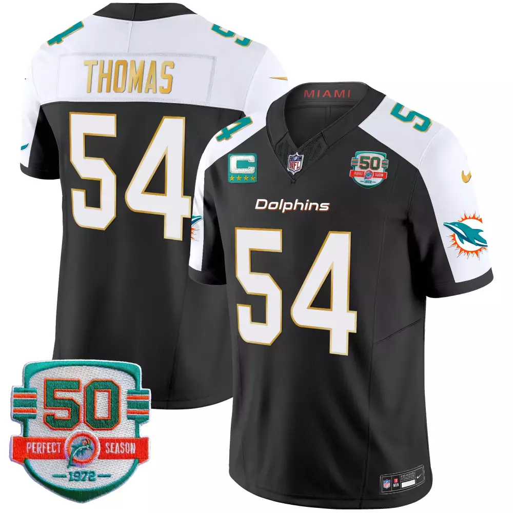 Zach Thomas 54 Dolphins Jersey Black Men Alternate White Aqua Vapor Limited All Stitched