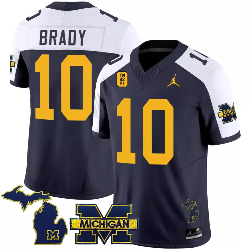 Tom Brady 10 Michigan Wolverines Jersey Navy Blue Gothic Tm 42 Men Authentic Yellow