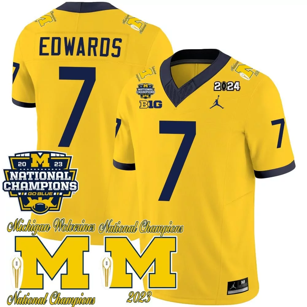 Donovan Edwards 7 Jersey Yellow National Champions Michigan Wolverines Big Ten 2023