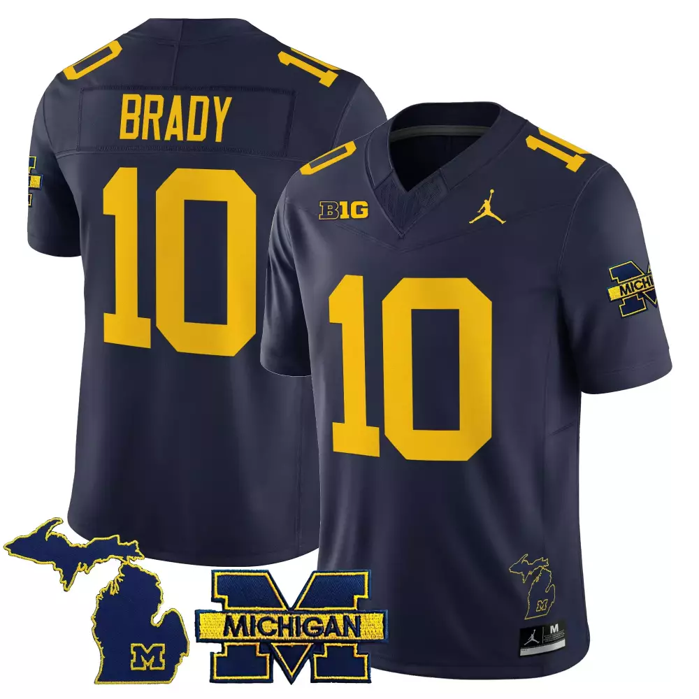 Tom Brady 10 Michigan Wolverines Jersey Navy Big Men Yellow Vapor Limited Embroidered
