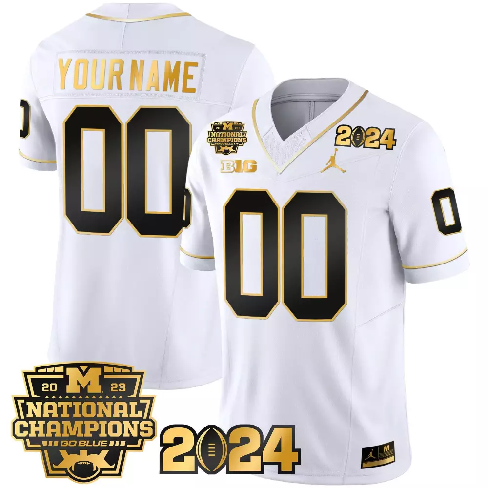 Custom Michigan Wolverines Jersey White 2024 National Champions 2023 Big Men Black