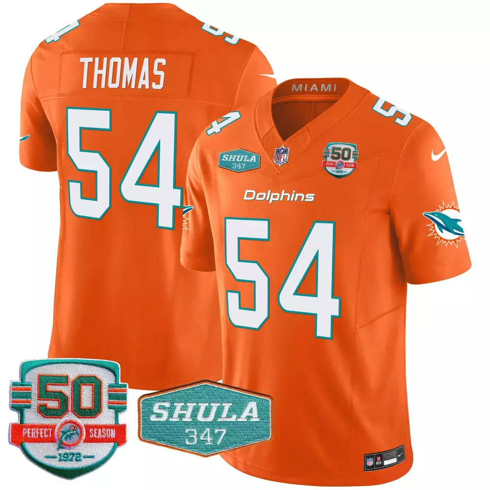 Zach Thomas 54 Miami Dolphins Jersey Orange 50th Season Perfect 1972 Shula 347 Men