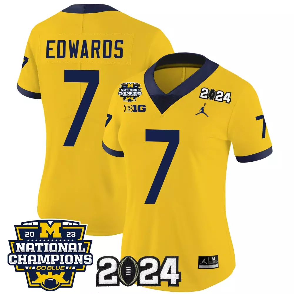 Donovan Edwards 7 Jersey Yellow National Champions Michigan Wolverines 2023-2024 Big Ten 2024