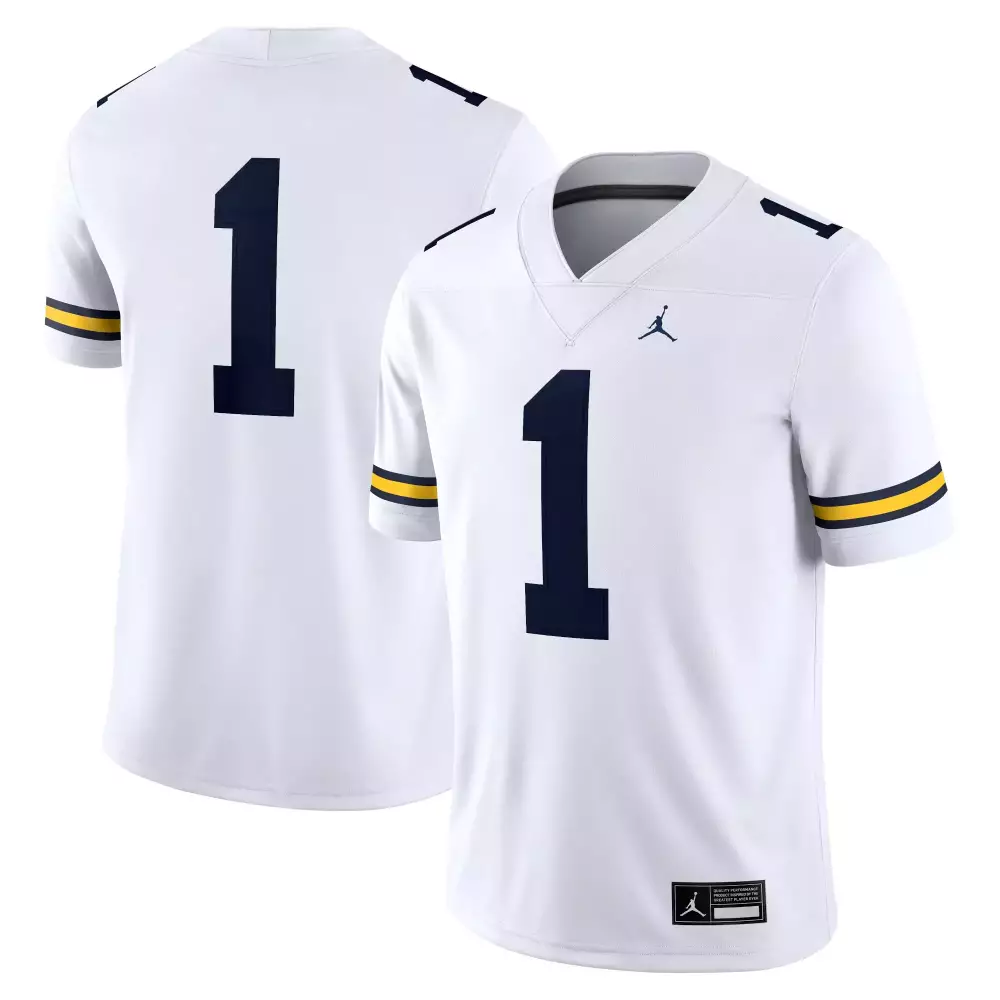 Custom Michigan Wolverines 1 Jersey White Men Navy Yellow All Stitched Vapor