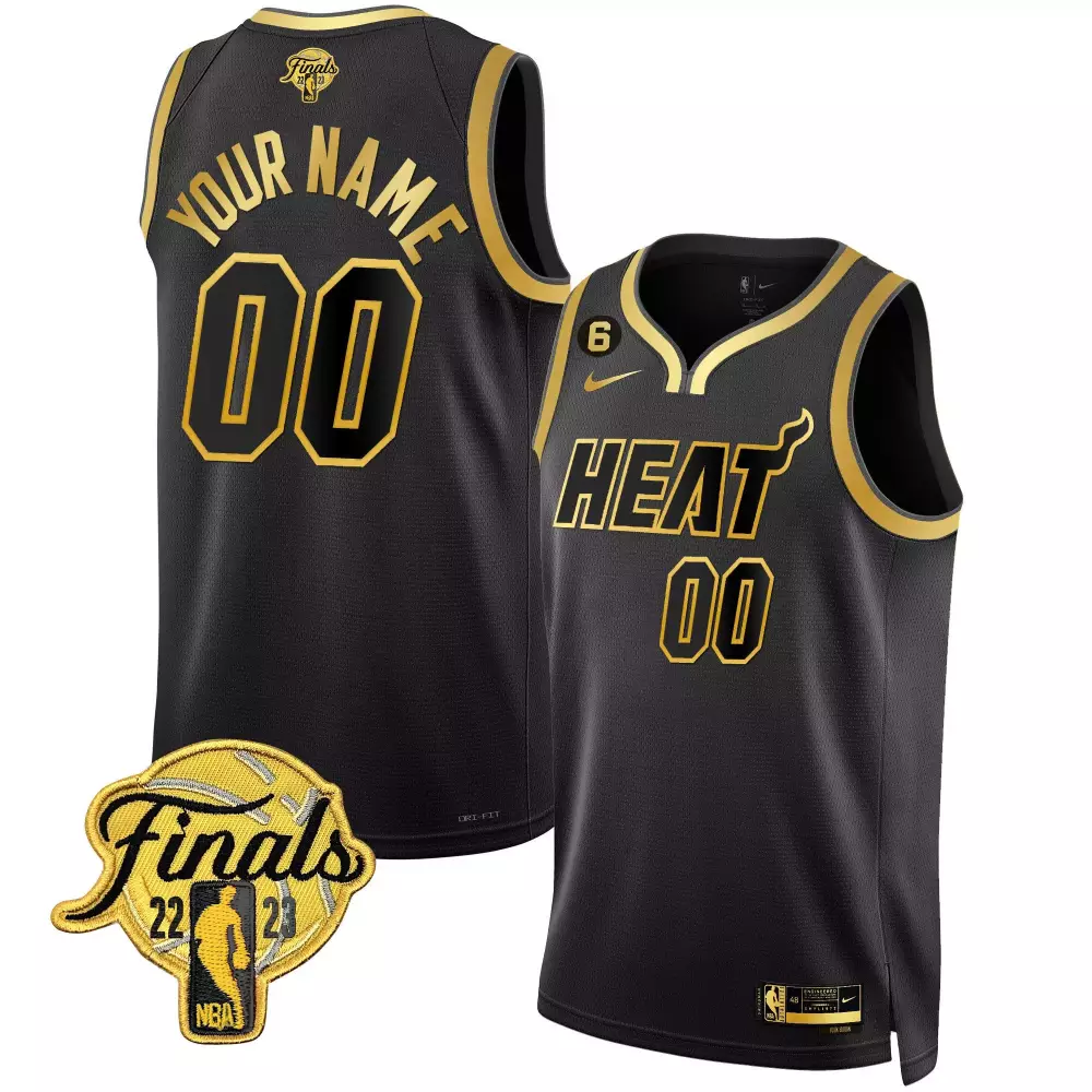 Custom Miami Heat Jersey Black Finals 2022-23 Men Gold All Stitched