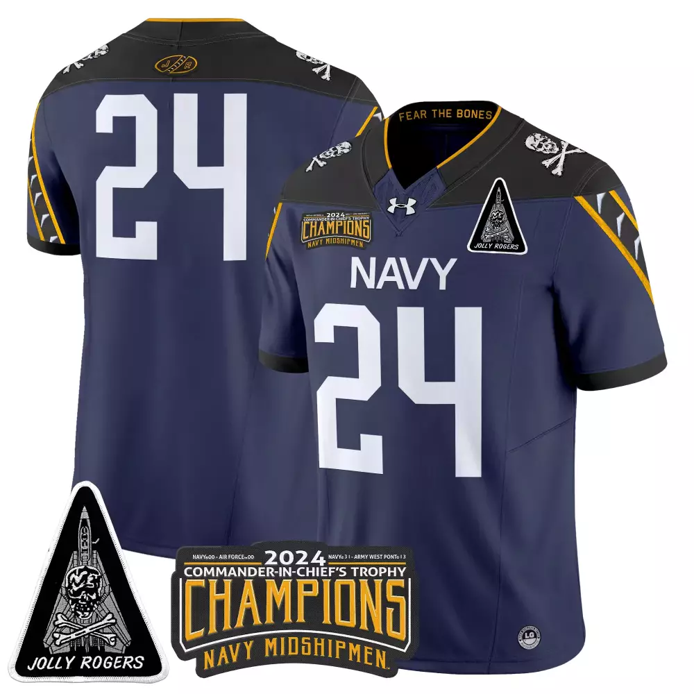 Custom Navy Midshipmen 24 Jersey Jolly Rogers 2024 Commander-in-chief's Trophy Champions