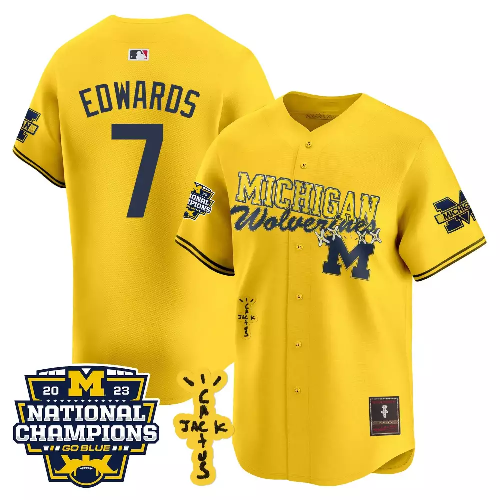 Donovan Edwards 7 Jersey Yellow Cactus Jack Michigan Wolverines 2023 National Champions
