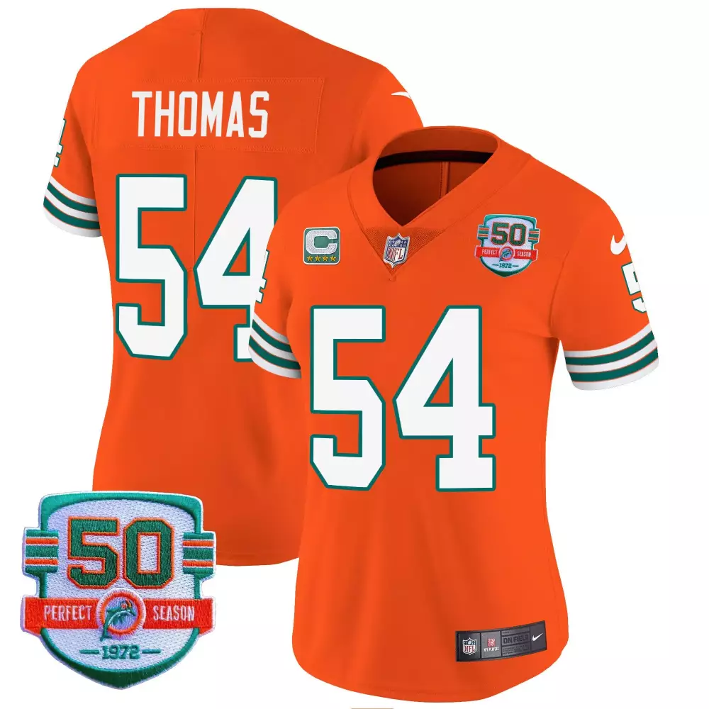Zach Thomas 54 Miami Dolphins Jersey Orange 50 Perfect Season 1972 Men White Aqua