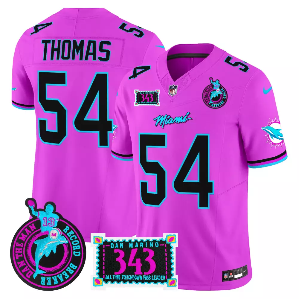 Zach Thomas 54 Miami Dolphins Jersey Pink Vice Dan Man Record Breaker Men Alternate