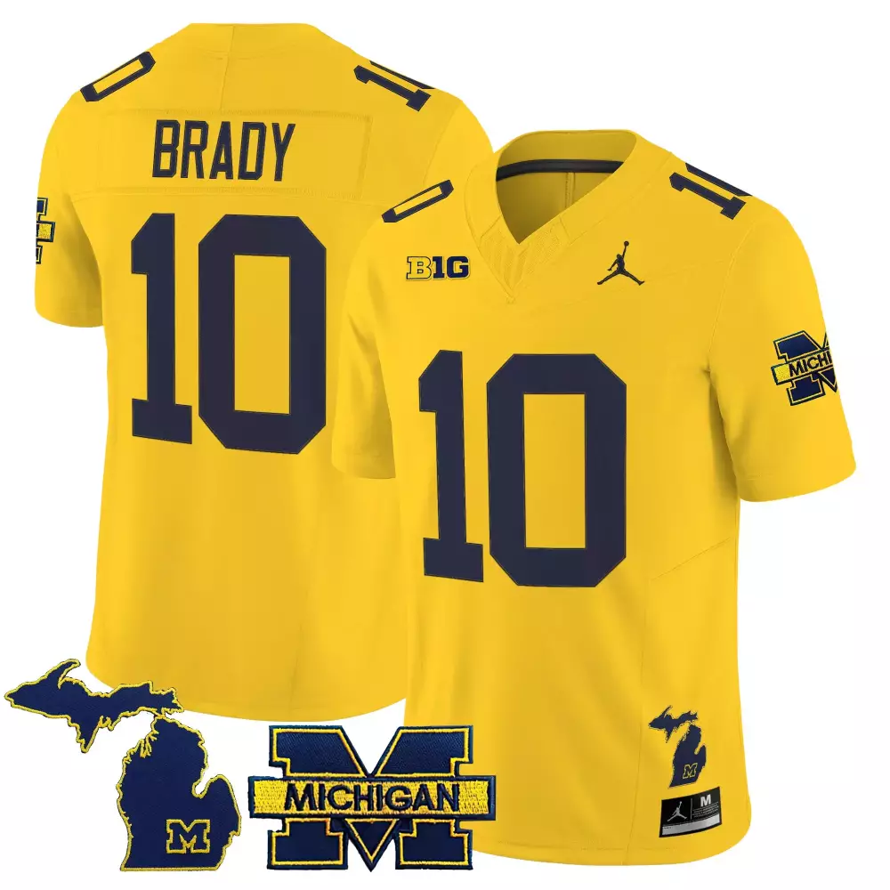 Tom Brady 10 Michigan Wolverines Jersey Yellow Big Men Navy Blue Vapor Limited Stitched